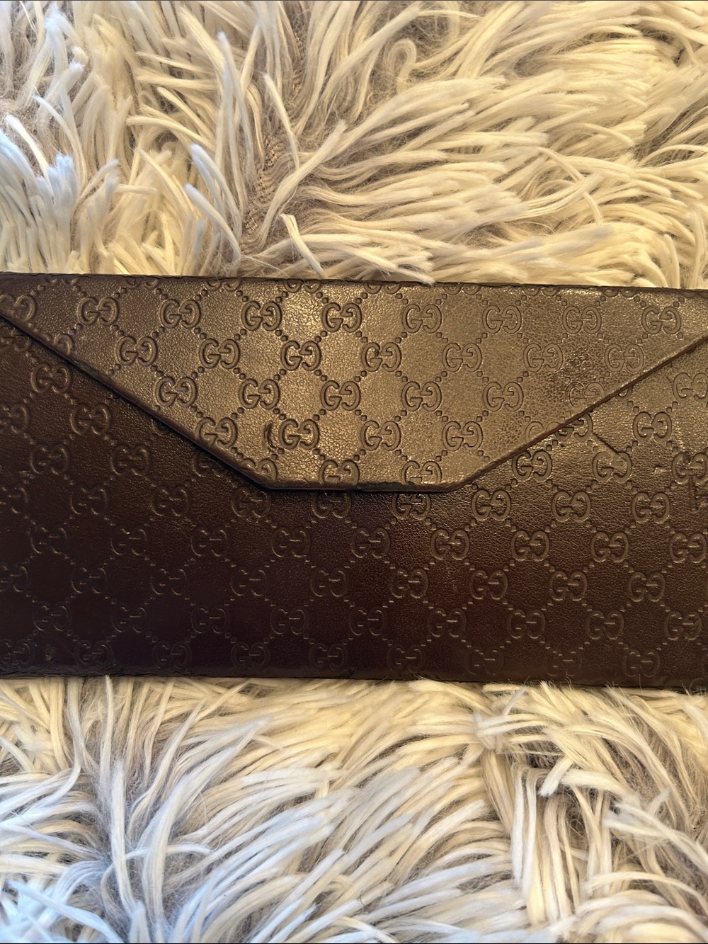 Gucci Dark Brown Embossed GG Envelope Eyeglass Case
